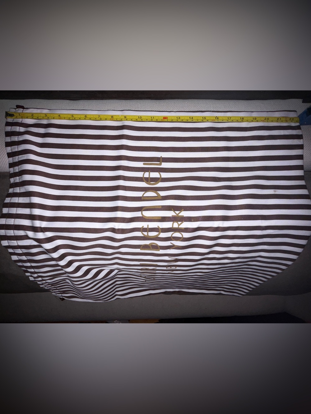 Henri Bendel XL Dust Bag EUC Brown and White Striped with Logo - Picture 2 of 2